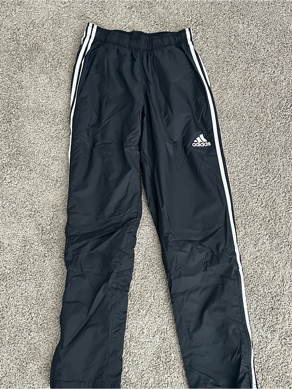 adidas men’s  Black Track Pants with White Side Stripes